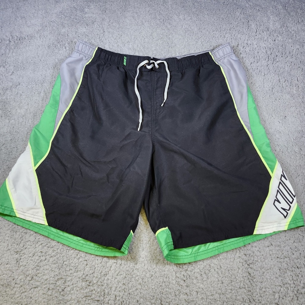 Nike Swim Trunks Men's XXL Black Green Gray Board Shorts Vintage Style